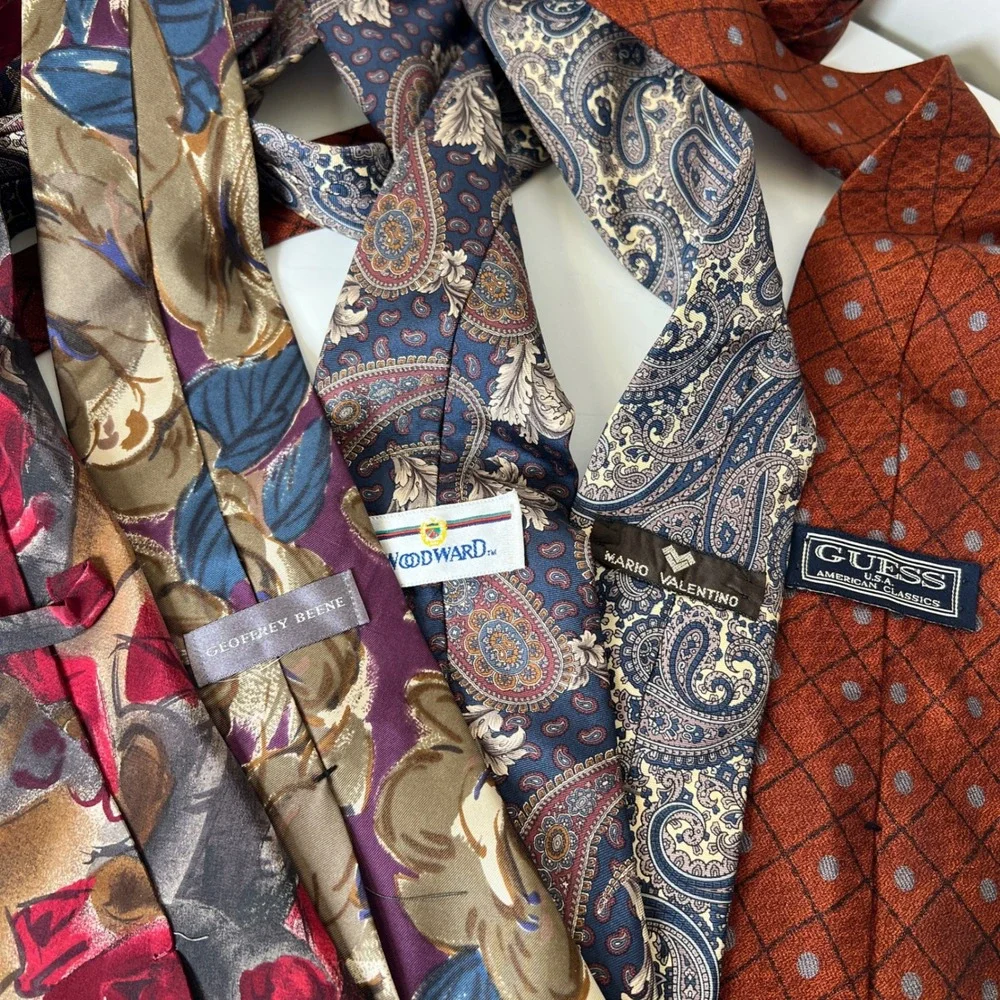Assorted Mens Vintage Tie Lot 5pc 100% Silk Floral Paisley Geometric Patterns‎